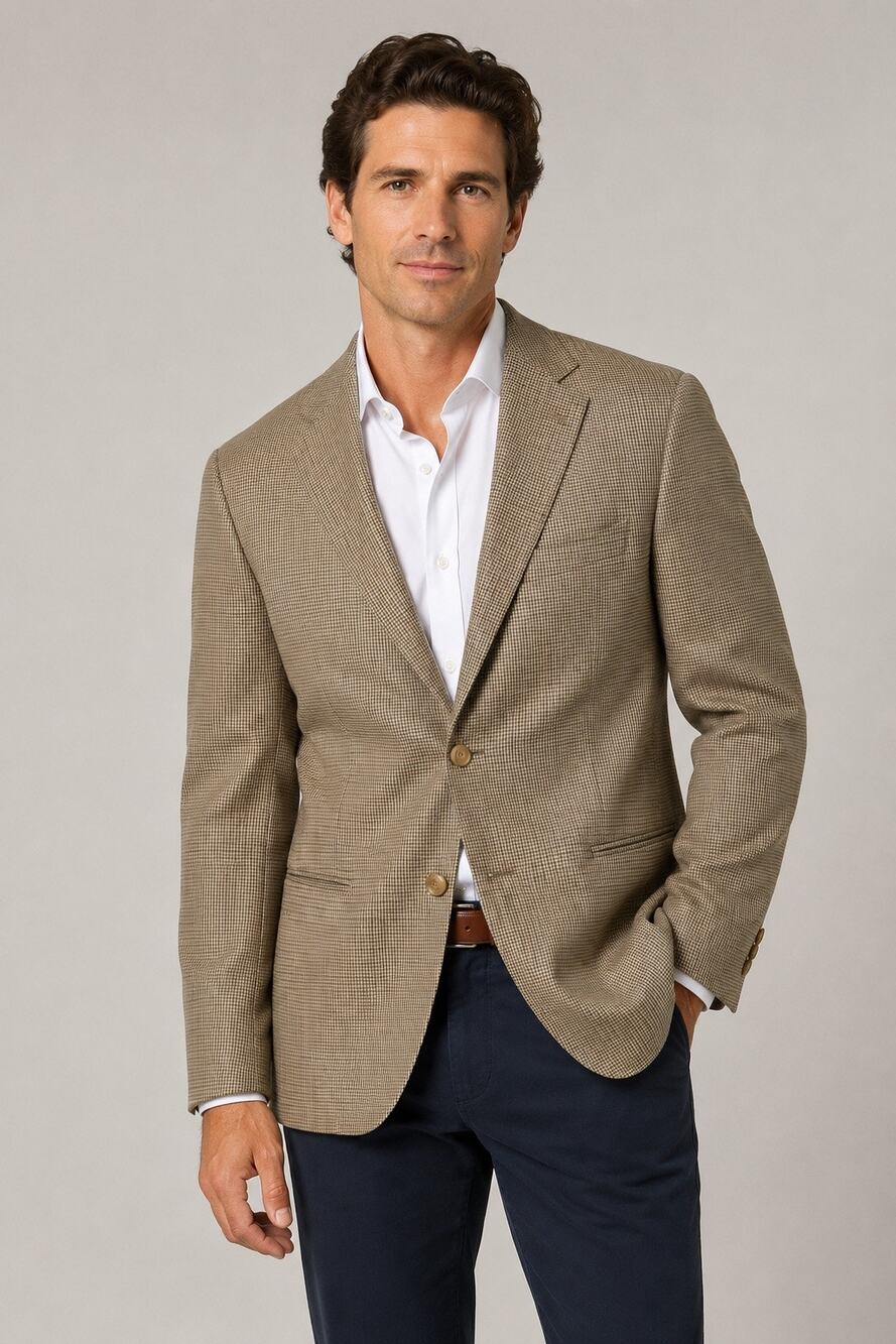 Lauren Ralph Lauren Silk & Wool Houndstooth Sport Coat Blazer 40R Tan Brown